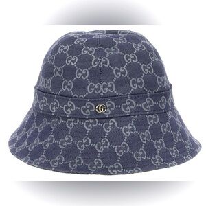 NEW GUCCI Authentic Cap GG Monogram Blue Denim Bucket Size M NWT